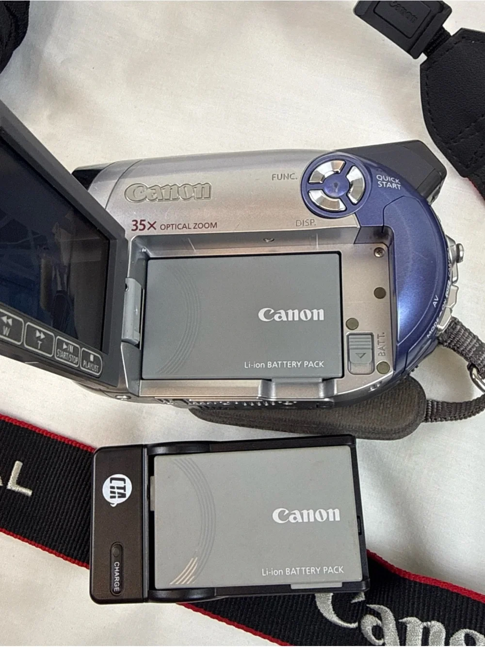 Lot of Vintage Canon EOS DVD Camcorder with LowerPro Black Carry Bag 2 Batteries